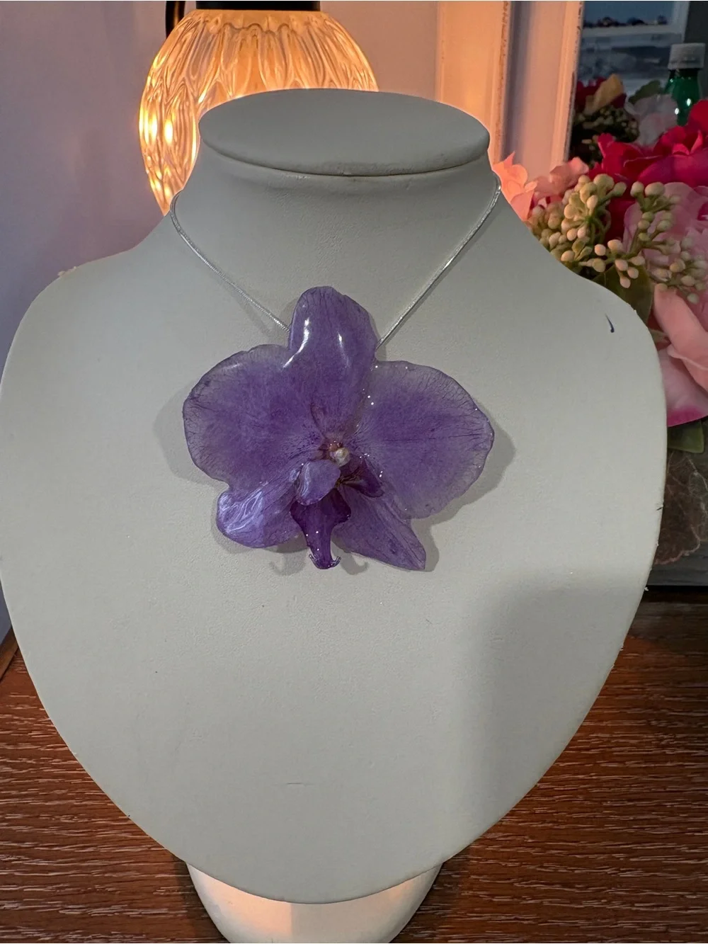 Sterling Silver 925 Necklace with Purple Orchid Pendant